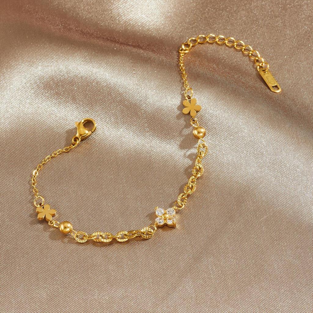 Elegant Gold-Plated Rhinestone Flower Chain Set with Irregular Patchwork Design
