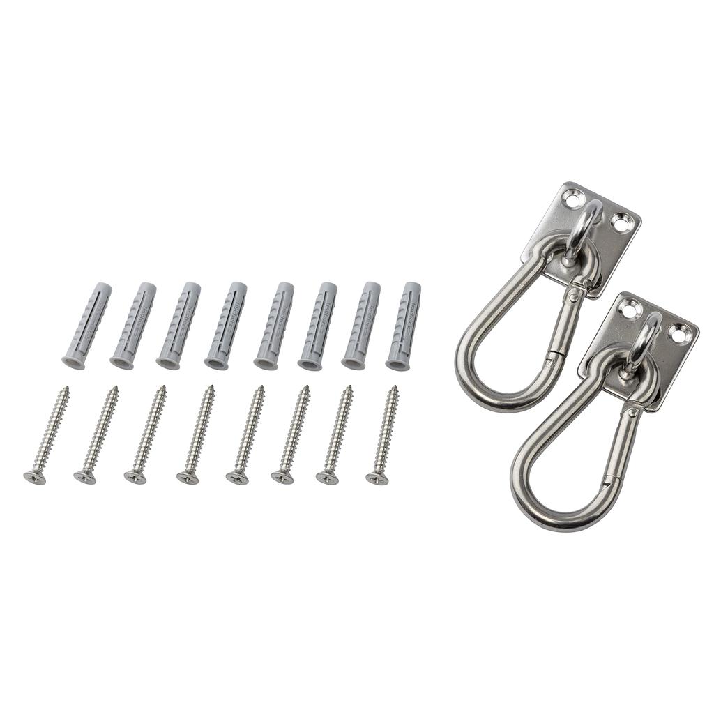 Takasho Stainless Steel Sunshade Mounting Hardware with Carabiner Set of for Exterior and Privacy Screens CLF-15 Hooks, 2, Walls, Balconies,