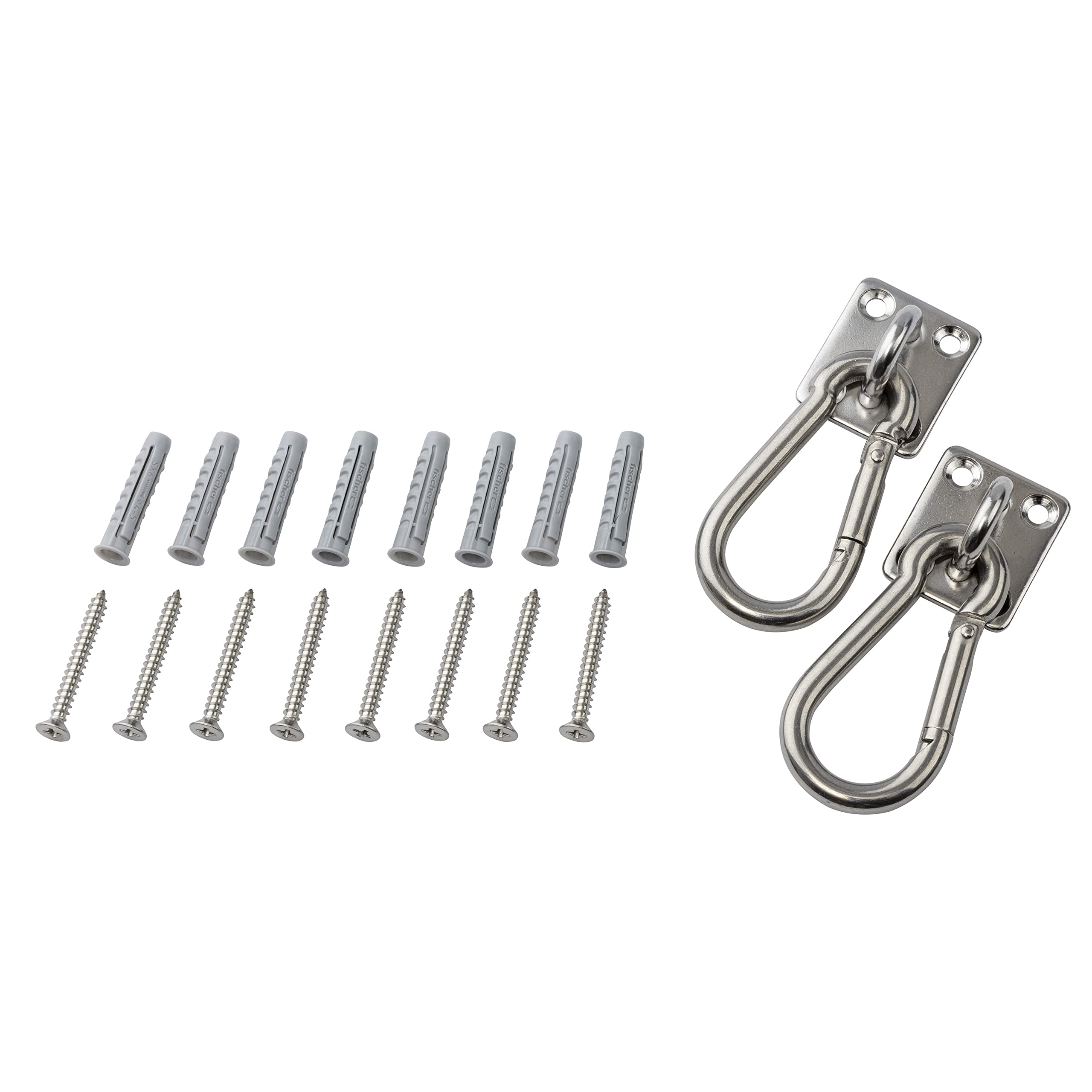 

Takasho Stainless Steel Sunshade Mounting Hardware with Carabiner Set of for Exterior and Privacy Screens CLF-15 Hooks, 2, Walls, Balconies,