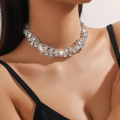 FYUAN Moda Argento Geometrico Cristallo Collane Girocollo Vite Strass Collane per Donne Festa Gioielli Statement