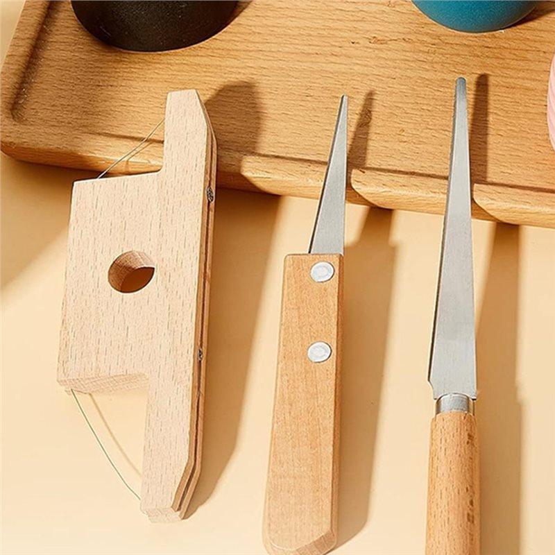 ABBP-Pottery Tools Set -3 Pieces Clay Trimming And Cutting Tools With Wood And Wire Bevel Cutter
