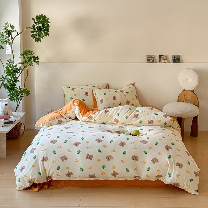 Class A Cotton Maternal And Infant Grade Small Fresh Knitted Cotton 4Pcs Set Pure Cotton Single Bed Sheet Single Quilt Cover Single Bed Hat Single