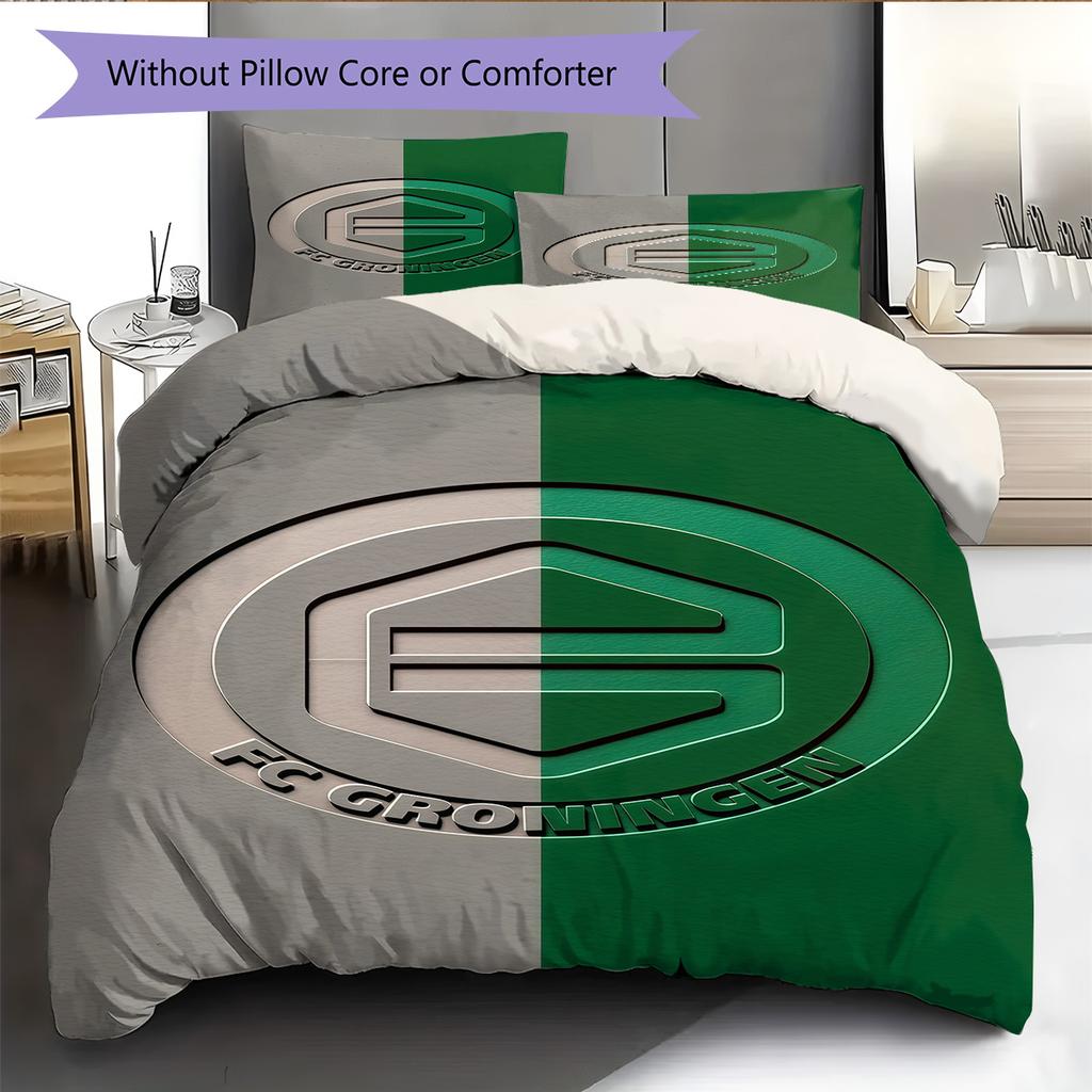 FC Groningen Pattern Bedding Quilt Set Quilt Cover Pillowcase Home Decoration Birthday Gift (1 * Duvet Cover + 2 * Pillowcase, Without Core)
