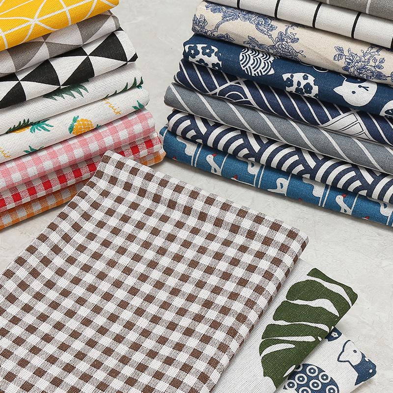 Floral Plaid Cotton-Linen Fabric for Tablecloths, Curtains, Sofas, and DIY Projects