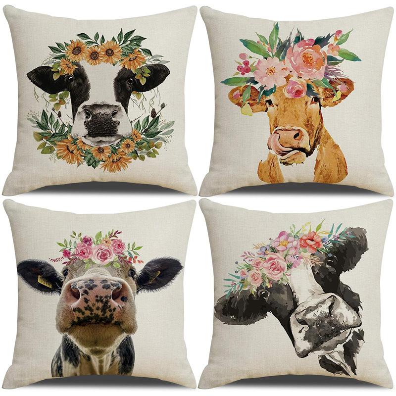 New Creative Cartoon Farmhouse Cow Animal Pillow Case Home Decoration Living Room Car Cushion