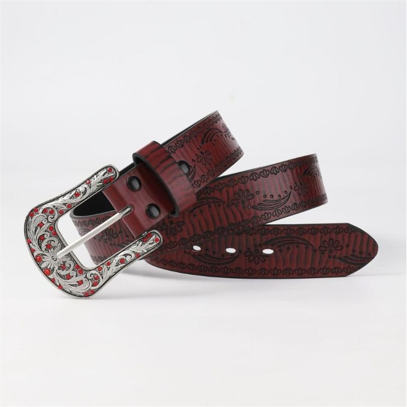 Shimmering PU Waist Belt with Carved Floral Buckle for Girls Jeans Skirt Decor