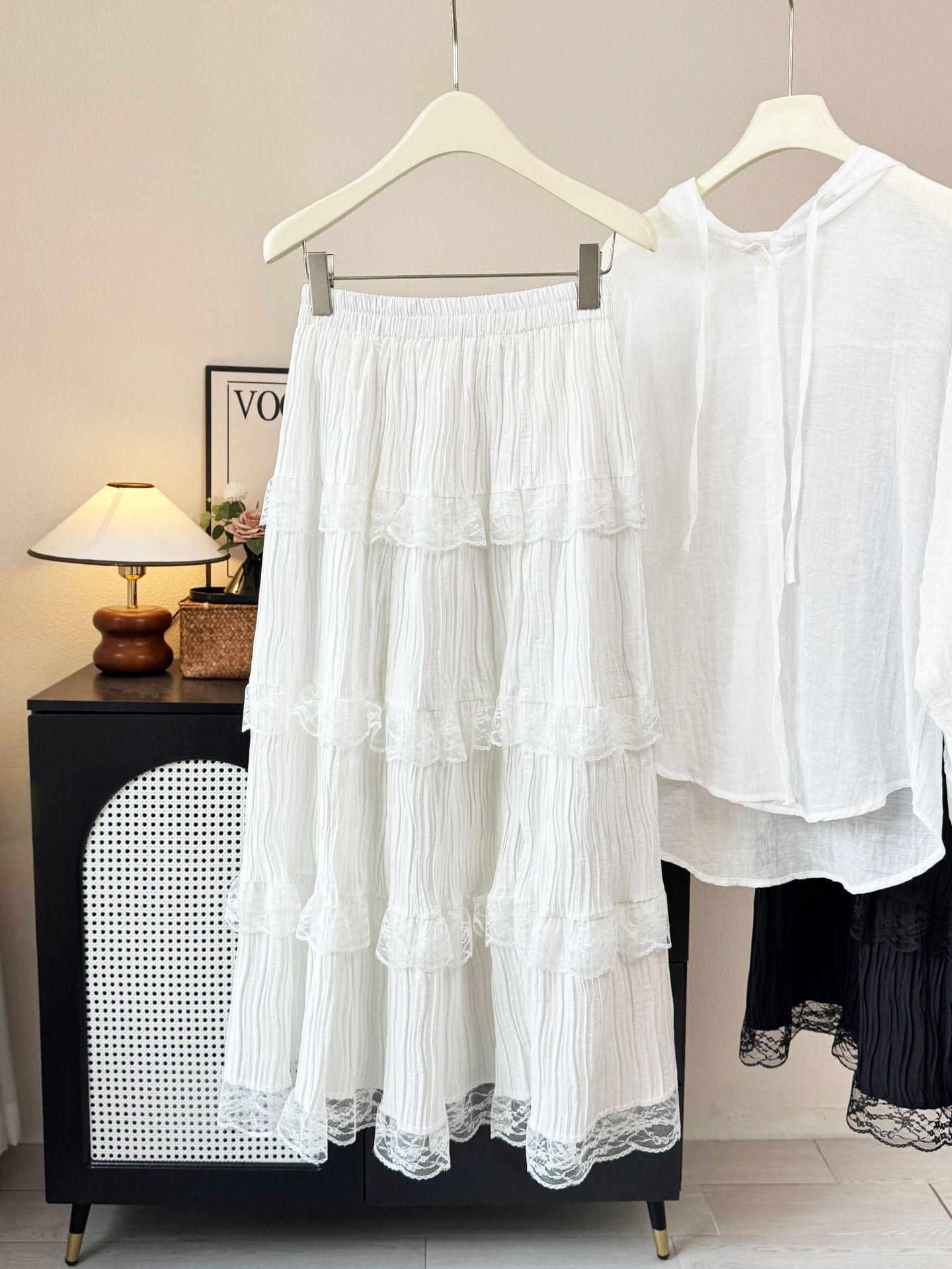 

Korean Style Retro Lace A-Line Skirt - Women s Spring/Summer Layered Fairy Vacation Skirt One Size белый