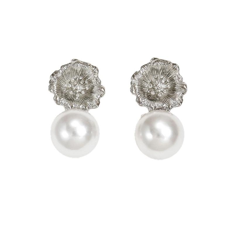 Fashion Alloy Flower Stud Earrings Fulok Pearl Earrings Light Luxury Premium Earrings