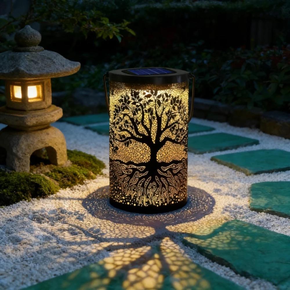 Solar Light Outdoors Handheld Iron Hollow Projector Light Hanging Solar Lantern Waterproof Solar Light  Decorative Lights