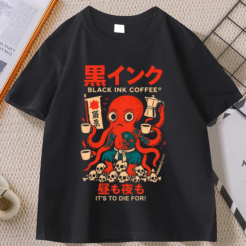 Japanese Street Food T-shirt Osaka Dotonbori Octopus Printed Tshirt Takoyaki Anime Short Sleeve Tees Round Neck Summer Clothes