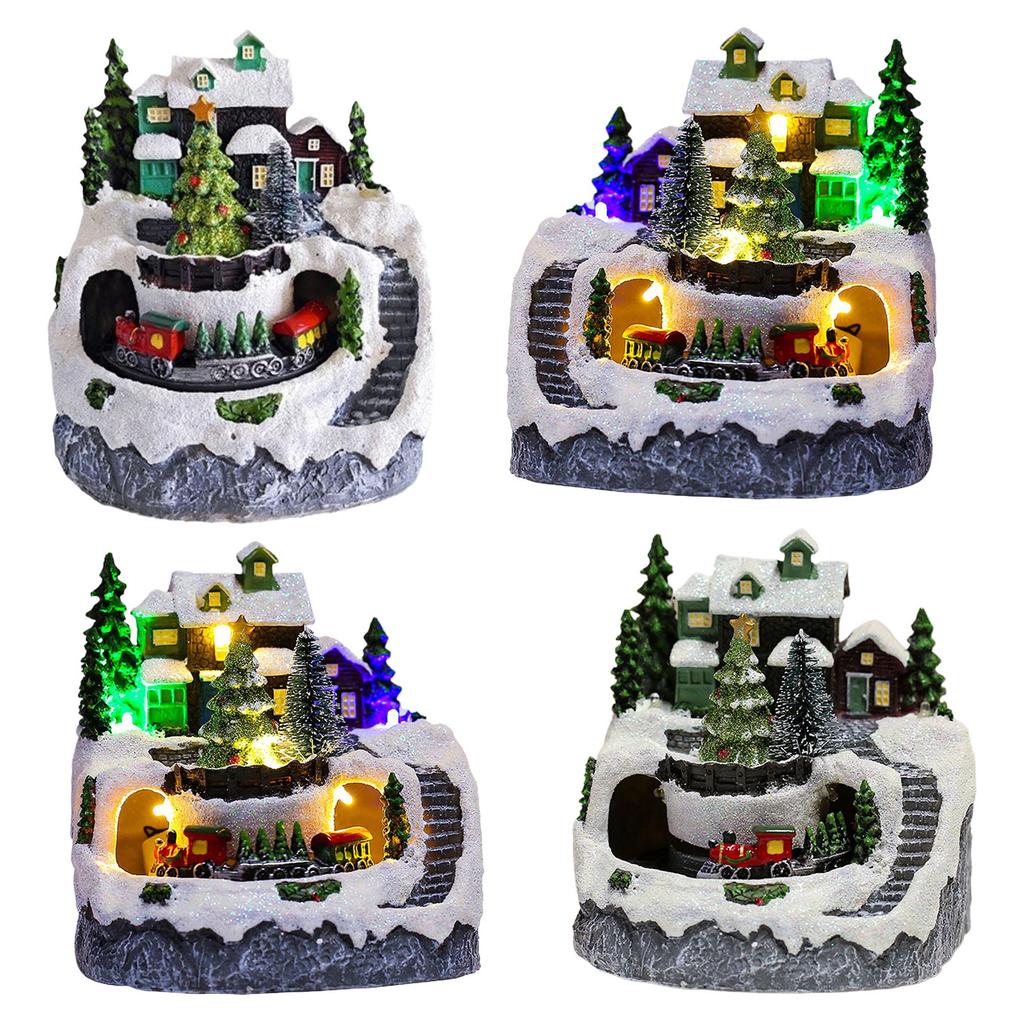 Harz Gartenornament Musik LED Licht Sammlerfiguren Dorf Drehende Statue für Weihnachten Heimdekoration Geschenk