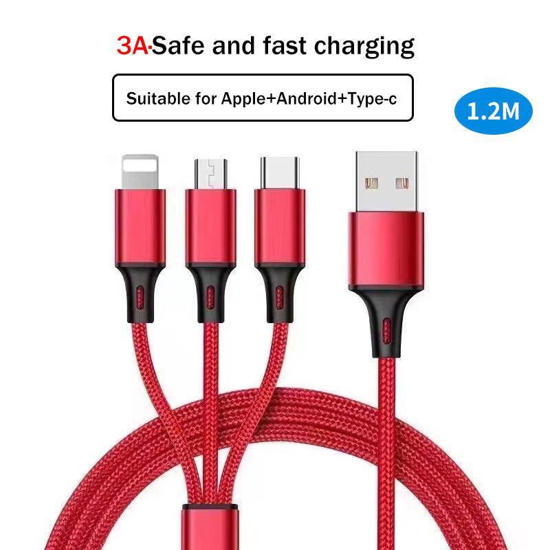 3 In 1 Usb Cable Micro Usb Type C Charger Cable Multi Usb Port Fast Charging Cord For Iphone 11 12 13 Pro Max Xiaomi Samsung
