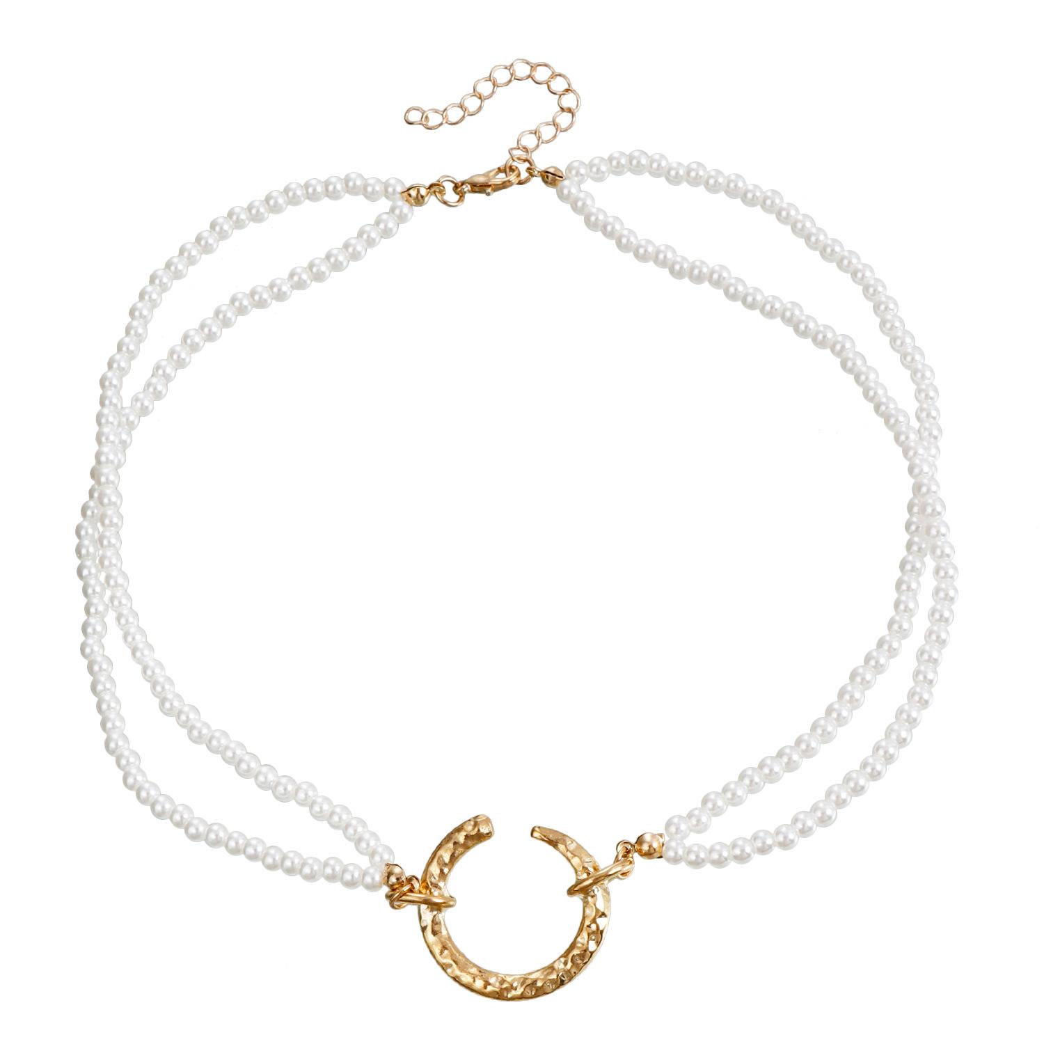 

Double Baroque Small Imitation Pearl Crescent Pendant Neck Chain Necklace Necklace, New Sweater Chain золотой