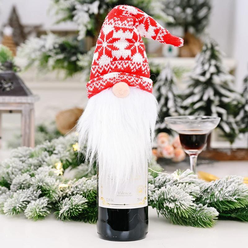 Housse de Bouteille de Vin de Noël Père Noël Poupée Sans Visage Housse de Bouteille de Champagne Décorations Fournitures Fête de Noël Nouvel An