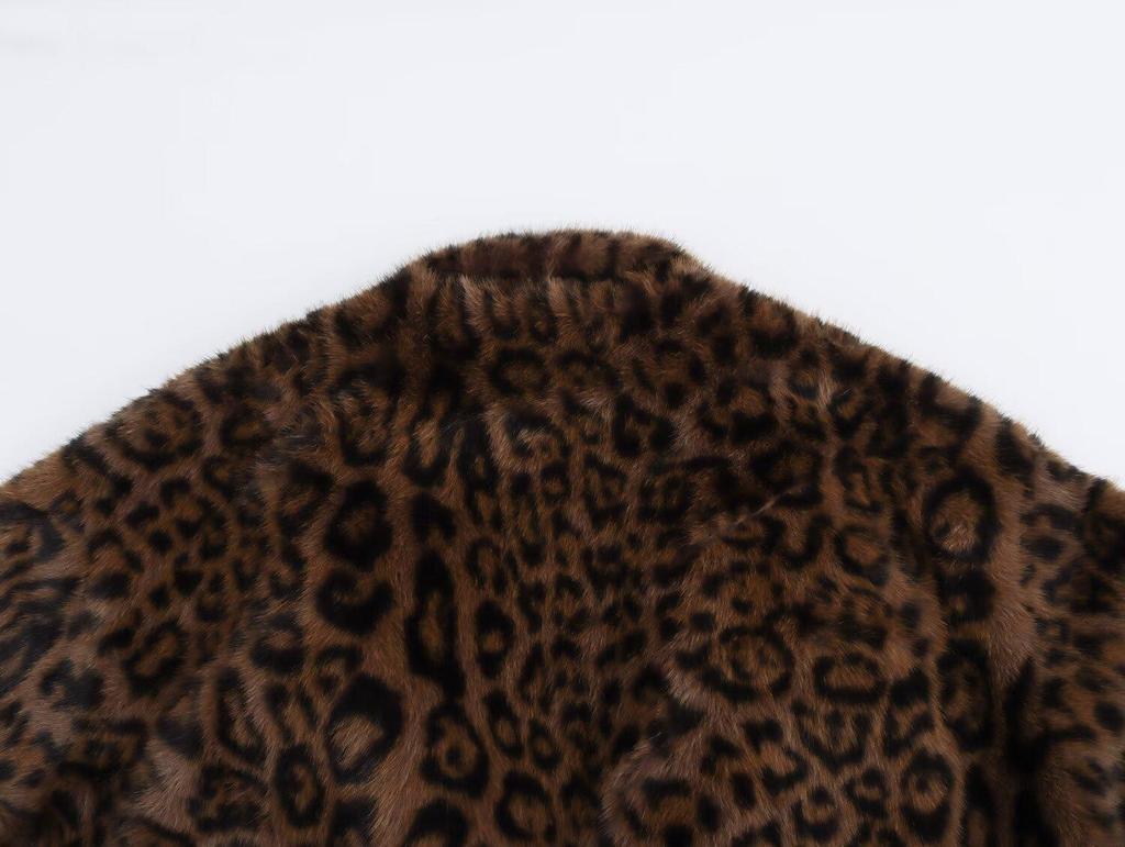 2024 Autumn Women's European & American Style Leopard Print Faux Leather & Fur Jacket