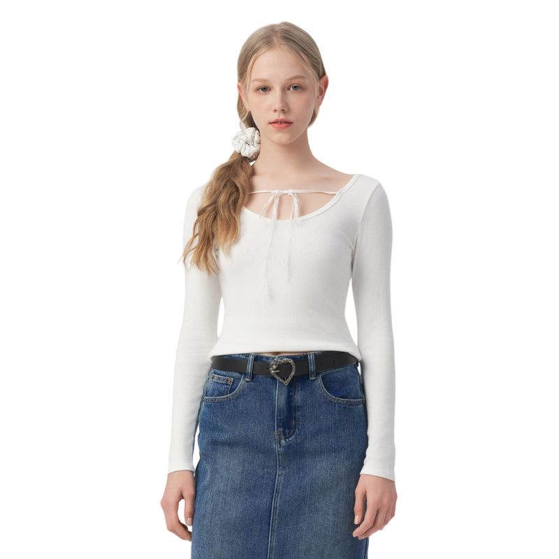 Yescci Design Sense Niche Strap Two Pieces Top V-neck Long sleeves Shirt