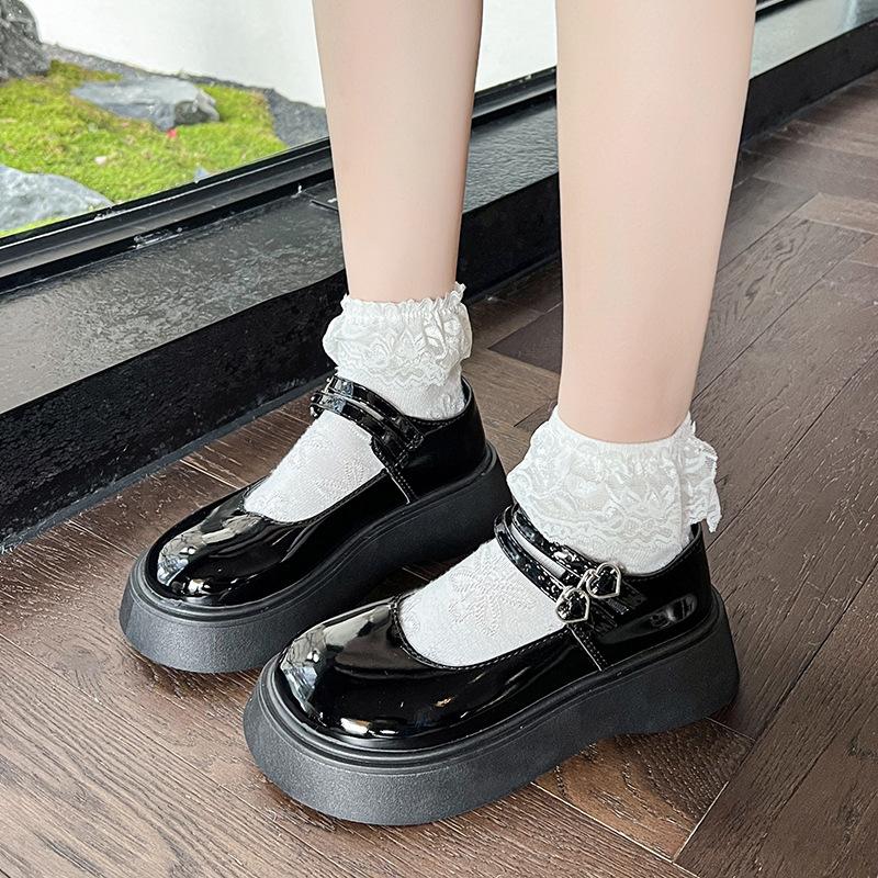 Japanische klobige Schuhe Retro Französischer dicker Absatz Damen Mary Jane Schuhe Frühling Neuer Stil Slip-On Runde Spitze Gummisohle Lolita Schuhe