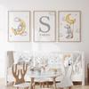 Custom Kids Name Canvas Paintings Cute Teddy Bear and Rabbit Nursery Wall Art Posters Prints Mural Pictures Baby and Kids Room