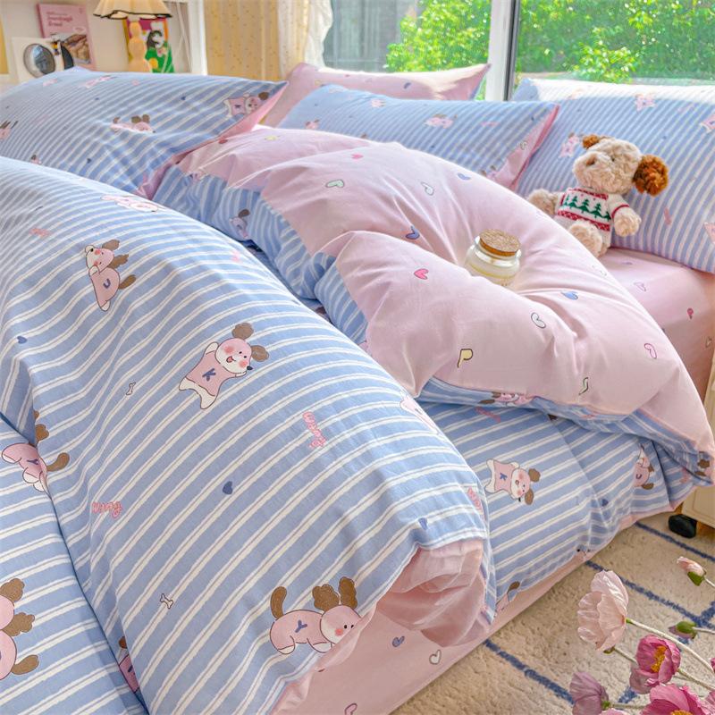 100% Cotton Bedding Four-piece Set, Skin-friendly and Breathable Quilt Cover, Bed Sheet Pillowcase Set
