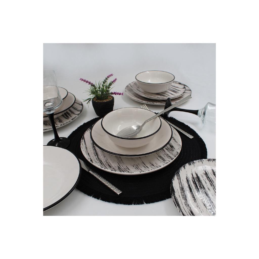 Anka 24 Piece Dinner Set For 6 People - Patterned Black Mesh