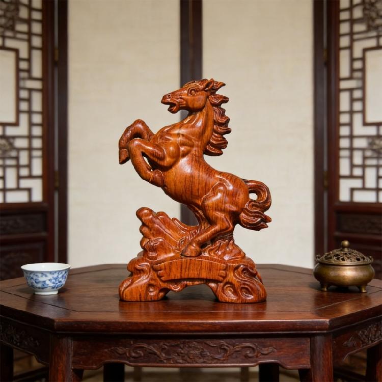 Wood Horse Statues Positive Energy Good Luck Showpiece Collectible Figurines Animal Sculptures for Home Office Decors