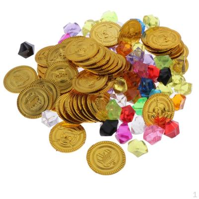 Paralar Plastik Renkli Akrilik Değerli Taşlar Korsan Hazine Oyuncak Çocuk Partisi Hediyesi Için Set
