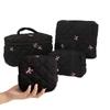 1pc Black Bow Quilted Makeup Bag Bow Makeup Bag Zipper Makeup Case Zipper Portable Travel Storage Make Up Bag for Women Girl