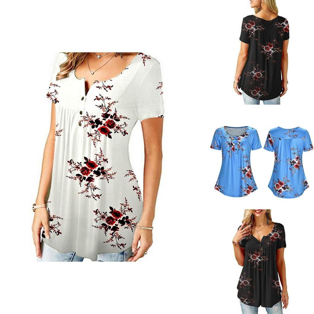 Elegant Women Floral Short Sleeve T-shirt Tops With Comfortable Loose Fit Design