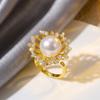 Shiny Green Crystal Butterfly Ring For Women French Style Inlaid Zircon Pearl Flower Waterdrop Crown Finger Ring Wedding Jewelry