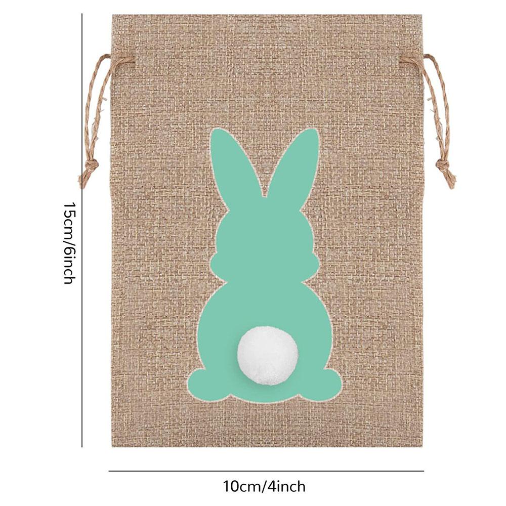6pcs Easter Bunny Tail HAPPY EAST Party Candy Box Linen Drawstring Bundle Pocket Gift Basket