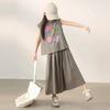 Girls' Tank Top Set, Children's Summer Fashionable Trendy Outfit, Short Sleeve Wide-leg Pants Summer Two-piece Set