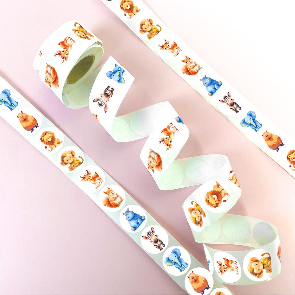 500 Sheets/Roll 8 Animal Loops Cartoon Roll Stickers Cute Animals Children Handmade Polka Dot Stickers