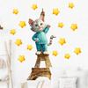Watercolor Cat Eiffel Tower Stars Wall Sticker Self-Adhesive Removable Gentle Cozy Home Decor Bedroom Hallway Corridor Wall Art