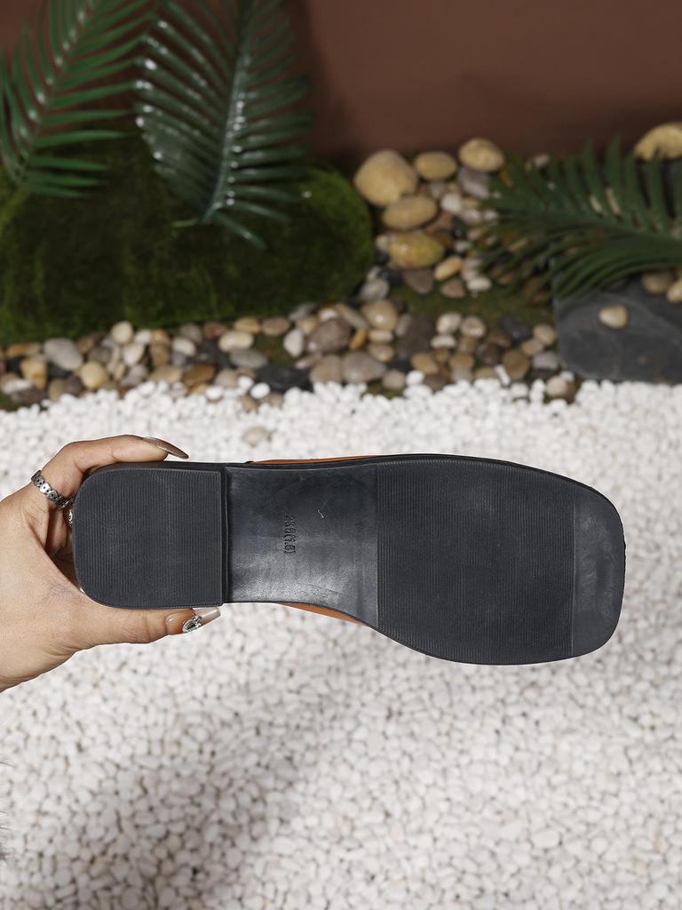 2024 Women's Plus Size Toe-Ring Flat Sandals with Square Toe and Elastic Back