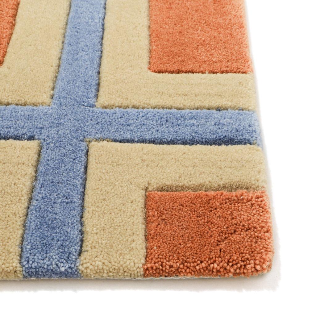 Francfranc Geometry Mat, 80cm x 50cm, Orange x Blue, Compatible with Underfloor Heating and Heated Carpets, Indoor Use, Entrance Mat