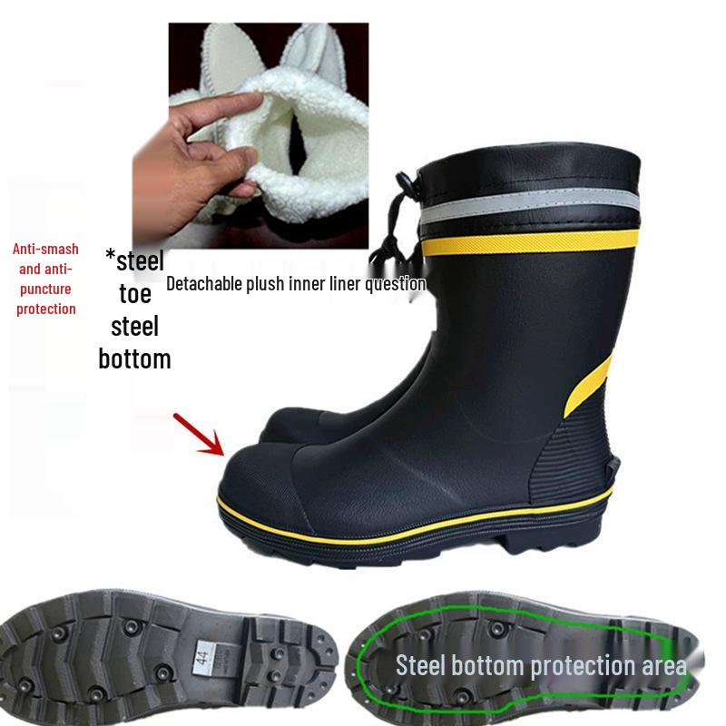 Men's Puncture-Resistant Steel Toe Rain Boots – Mid-Calf Rubber Work Shoes for Construction & Fishing