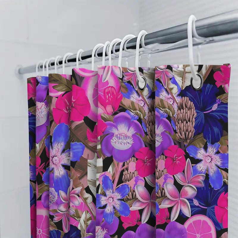 Floral Bathroom Curtain Botanical Shower Curtain Tropical Flowers Nature Decor Modern Farmhouse Home Decor Artistic Pattern Wall