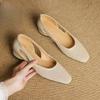 Soft Leather Square Toe Hollow Low Heels, Side Cutout Breathable Shallow Pumps, Elegant Versatile Office Sandals for Women