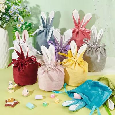 5 pièces Sacs Oreilles de Lapin de Pâques Sac à Bijoux en Velours Biscuits Sucrés Bonbons Boîte Cadeau de Fête Mariage Anniversaire Mignon Créatif Pâques D