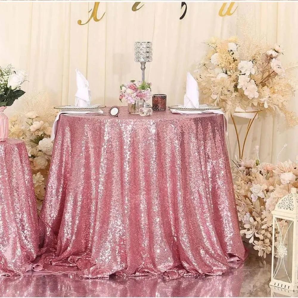 Polyester Sparkling Table Cover Solid Color Glitter Tablecloth Table Decor Supplies