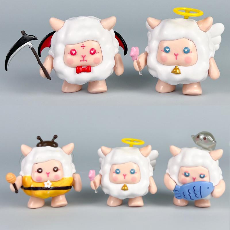 6 Eggy Pcs Party Sheep Design Mini Model Desktop Decoration Set Ornament