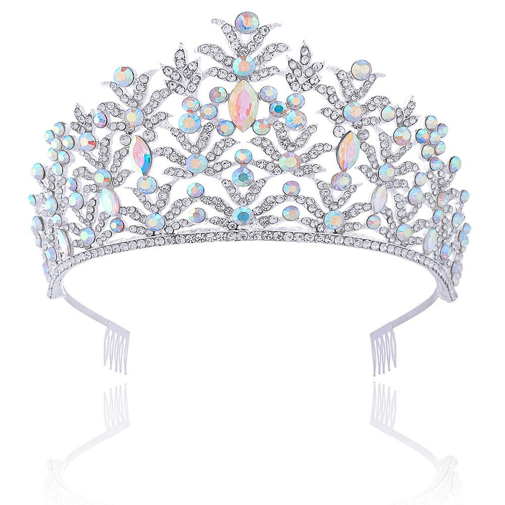 New Bride's Crown Silver AB Ribbon Headband Large Crown Crystal Water Diamond Exquisite and Luxurious Bride Accessories