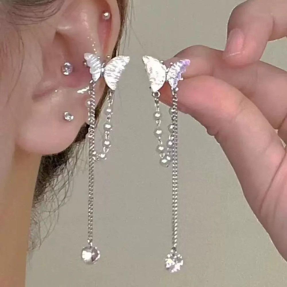 1 Pair Shiny Zircon No Piercing Earring Luxury Design Tassel Earring Ear Cuff  Female Accessories