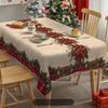 Christmas Poinsettia Pine Needle Waterproof Tablecloth Table Decor Winter Xmas Kitchen Dining Tablecloth Christmas Decorations