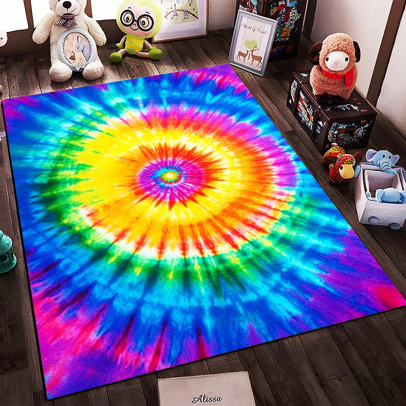 Colorful Tie-Dye Spiral Pattern Carpet, Vibrant Rainbow Home Decor Suitable for use as an anti-slip for living room bedroom sofas