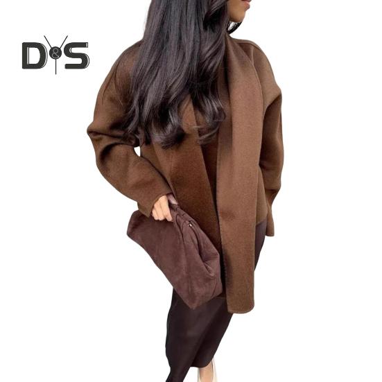 

Женское пальто с шарфом, V-образным вырезом, свободным длинным рукавом, кардиганом, короткой курткой с шалью, однотонная повседневная верхняя одежда для поездок на работу и обратно на весну и осень S верблюд