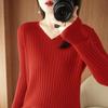 Women Autumn Winter Sweaters  V-neck Cashmere Sweater Elegant Knitted Pullover Tops