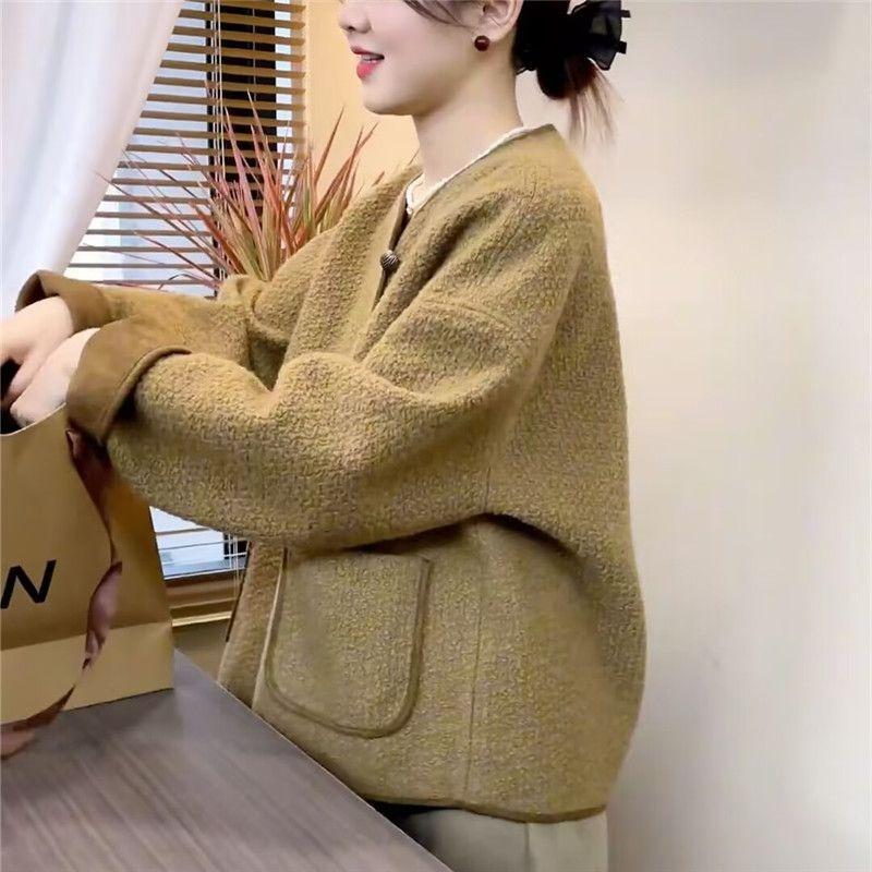 

Женская короткая куртка из искусственного меха, куртка в стиле кэжуал, с круглым вырезом, ощущение новизны, весенне-осенний топ L recommends 130-72.5 kg