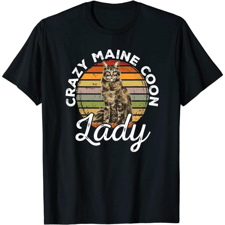 Maine Coon Cat, Retro Vintage Crazy Maine Coon Lady T-Shirt, Long Sleeve Shirt, Sweatshirt, Hoodie S