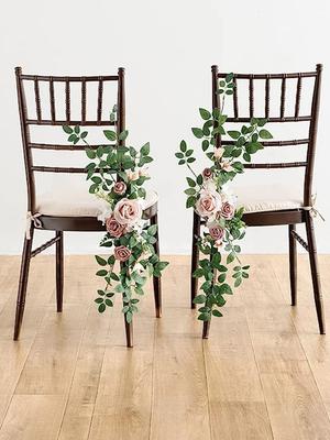 2 Pcs Wedding Aisle Rose Chairs Back Pew Rose Flowers Chair Decorations Arrangement for Home Outdoor Wedding Ceremony Celebration Decor